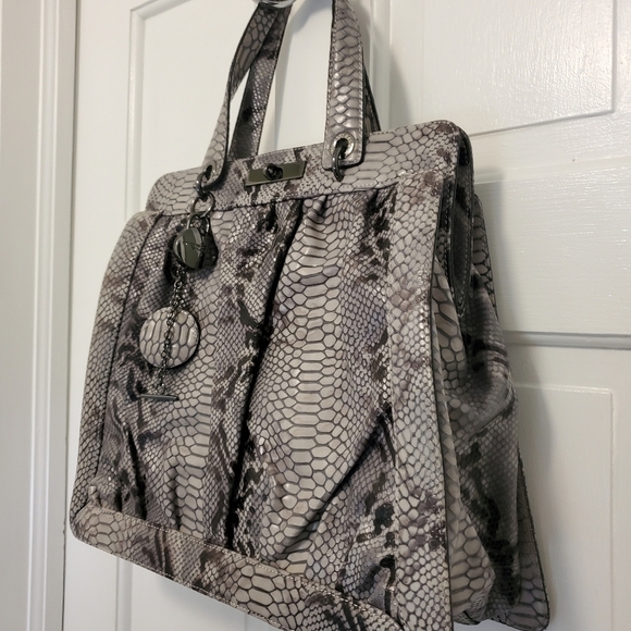 EC Tosca Blu Snakprint Leather Large Satchel/Tote Grey & Black - Picture 14 of 16